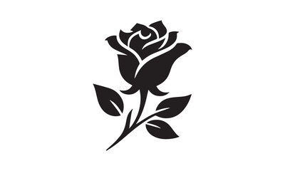 Roses tattoo. Black roses vector design. Black silhouette of rose, Valentines day silhouette of rose element set. Romantic silhouette of rose