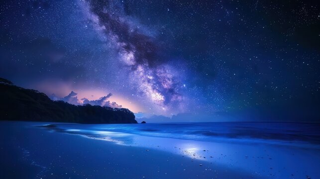 Breathtaking night sky filled with stars over a tranquil beach