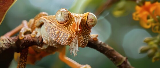Close Up of a Yellow-Eyed Leaf Frog Perched on a Branch in a Tropical Forest