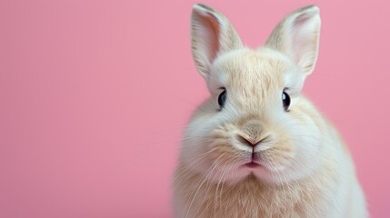 Obraz premium Adorable White Bunny with Big Eyes on Pink Background