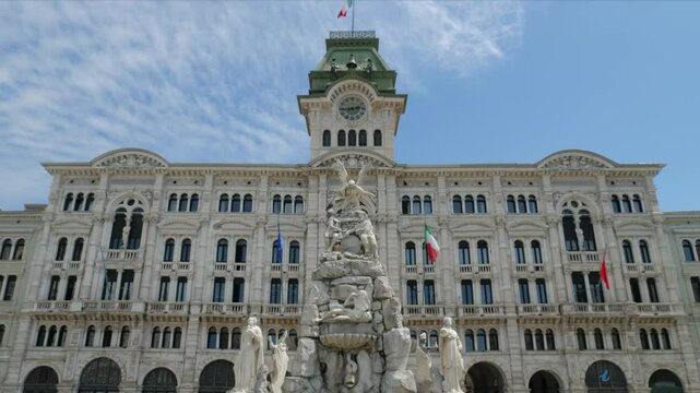 Trieste city hall behind Fountains of the four continents