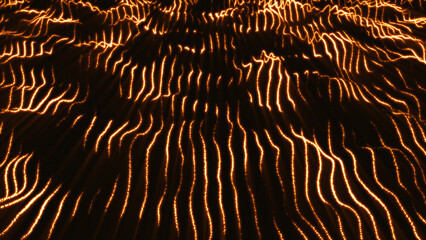 Abstract fire lines, chaotic background consisting of waves that glow and emit energy and heat