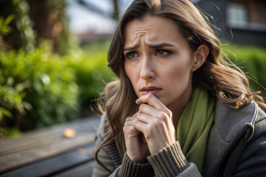 Dissatisfied face of a woman with a questioning expression.