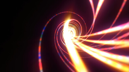 Abstract bright glowing background tunnel with flying lines of energy particles and light rays