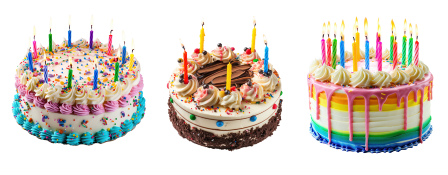 set of colorful birthday cake with candles - Powered by Adobe