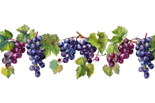 Black grape on cane vine with leafe. Isolated

