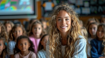 Obraz premium Smiling Teacher with Students