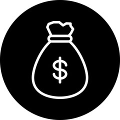 Money Bag Vector Line White Circle Black