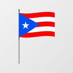 Puerto Rico flag on flagpole. Vector illustration.