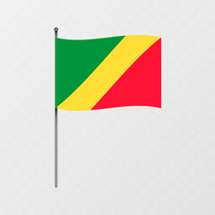 Republic of the Congo flag on flagpole. Vector illustration.