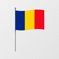 Romania flag on flagpole. Vector illustration.