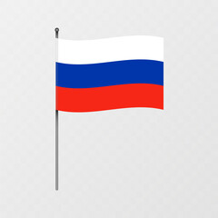 Russia flag on flagpole. Vector illustration.