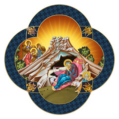 Christian traditional Christmas decorative cross in Byzantine style isolated