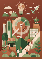 people in the city sustainable environmental friendly goal development green business strategy global net zero carbon neutral target emission reduction