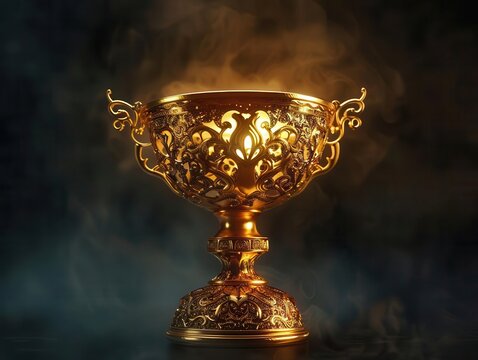 gleaming golden trophy with intricate details dramatically lit against a dark background elegant curves and reflective surfaces convey prestige and achievement