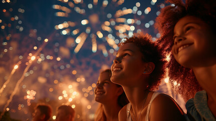 Group of people watching fireworks in the sky