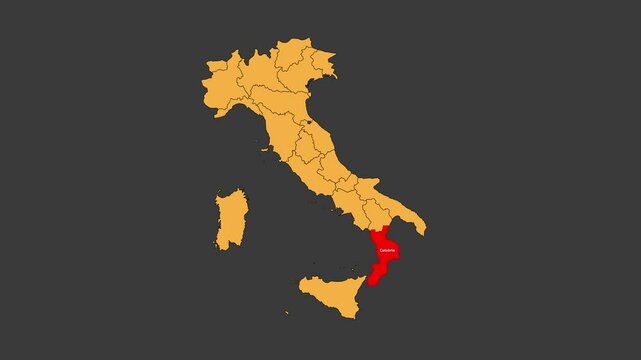 Calabria map animated video. Map Highlighted on the Itali map with animation and colour with Gray background in video format.	
