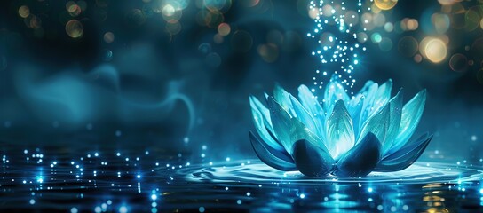 Glowing Blue Lotus in a Mystical Setting