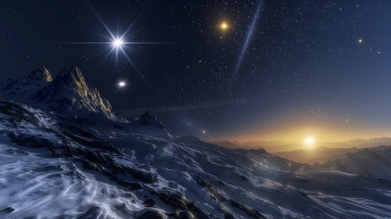 Fototapeta premium A solar planet with a unique view of a pulsar, creating a mesmerizing and otherworldly night sky 