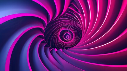 Obraz premium Graphic design art of abstract illusion of spiral with geometric shapes of pink and violet neon lines. 