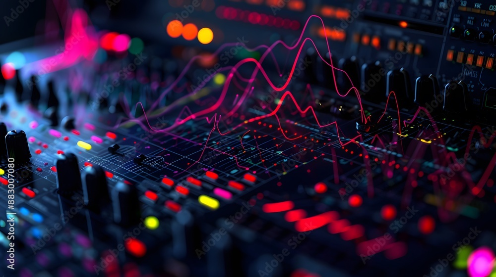 Poster an intricate visualization of fm synthesis, where the frequency of one waveform is modulated by anot