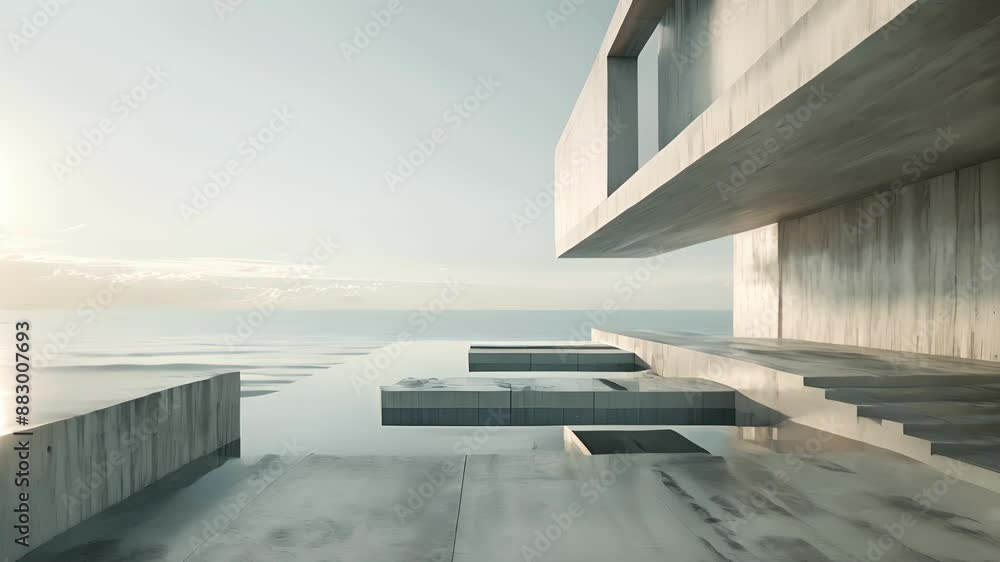 Aufkleber a beach scene composed entirely of geometric shapes in varying shades of gray creating a modern and 