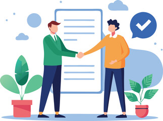 Two business people reaching an agreement together