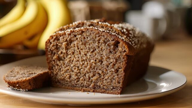 A slice of fluffy buckwheat and banana bread.