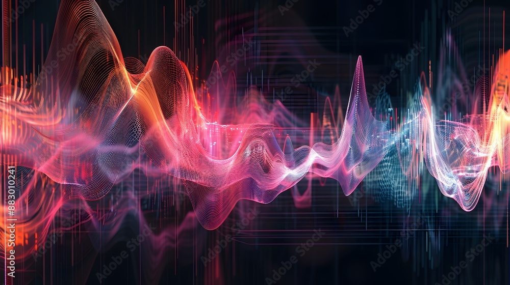 Poster waveforms: an abstract visualization of audio waveforms, each with unique harmonic content and chara