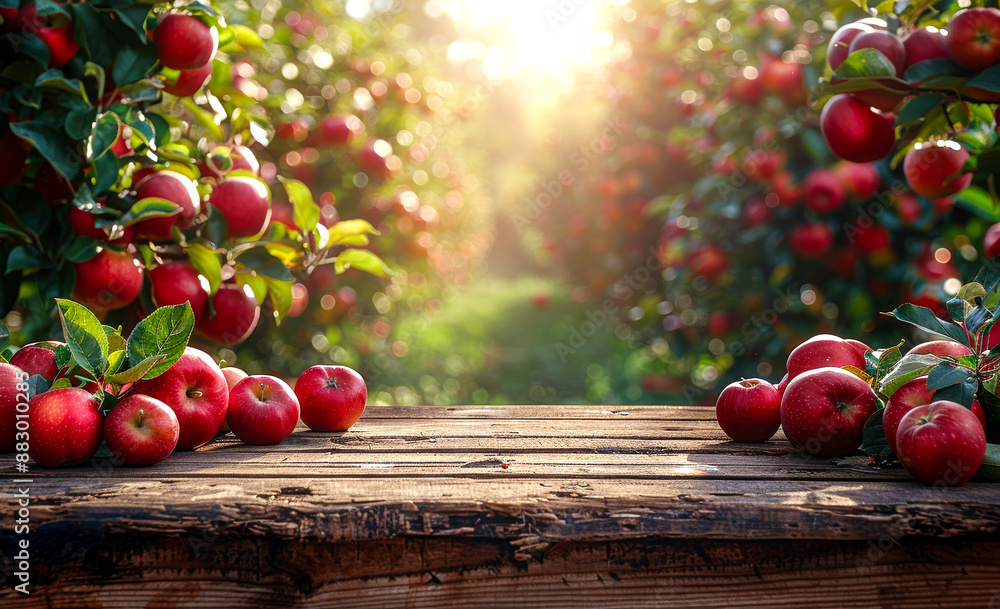 Poster a table with a bunch of apples on it. the apples are red and are arranged in a way that they look li