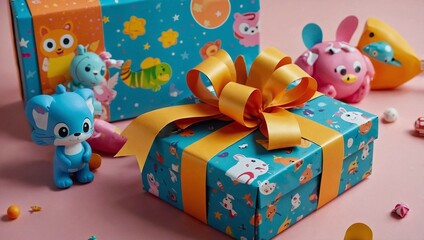 Obraz premium A fun and playful gift box wrapped in colorful paper