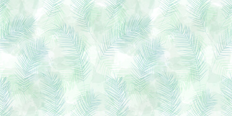 Tropical pattern, palm leaves seamless vector background. Exotic plant watercolor jungle print. Leaves of palm tree. Flying feathers