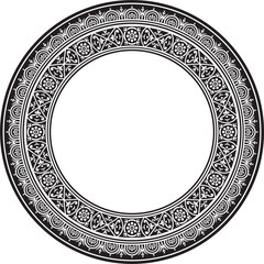 Vector round black monochrome border, frame, Pompeii ring. Circle Neopolitan ornament. Art of Ancient Rome