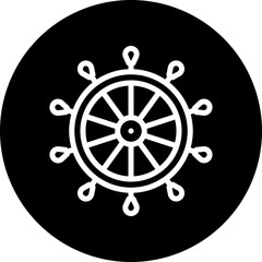 Nautical Wheel Vector Line White Circle Black