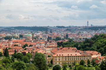 Fototapeta premium Cityscape view of Prague, capital of Czech republic, view from the Strahov monastery