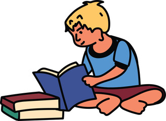 boy reading icon literacy world day illustration