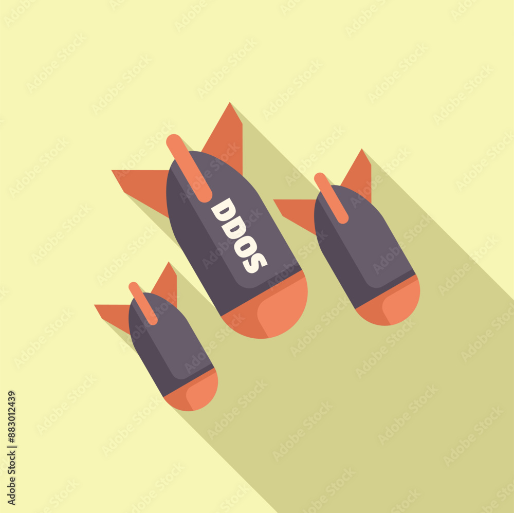 Poster cartoon bombs attacking, representing a ddos attack on a server, causing a network security breach
