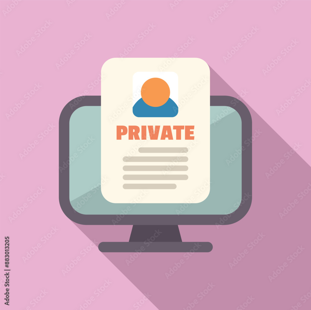 Poster private document displaying on computer screen, data protection concept