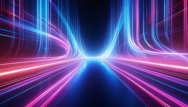 Dynamische Daten im in blauem und pinken Neonlicht vermitteln ein Gef&uuml;hl von Geschwindigkeit und futuristischer Bewegung von Daten.