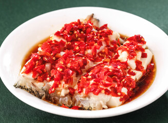 Chopped Red Pepper Dragon Balls served in dish isolated on background side view of hong kong fasfood