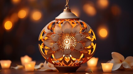 A handcrafted ceramic pendant lamp in a neutral hue featuring intricate outs that create a beautiful lighting effect once illuminated.. 