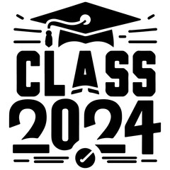 2024 graduation vector illustration set featuring caps, diplomas, and fun typography. Perfect for celebration and academic achievement design projects