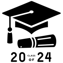 2024 graduation vector illustration set featuring caps, diplomas, and fun typography. Perfect for celebration and academic achievement design projects
