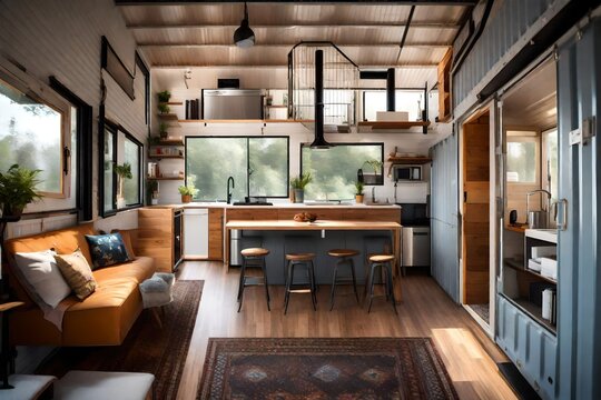 Modern tiny house made from old shipping containers.