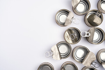 Recycling concept. Cans on white background Recycling materials. Cardboard. color background