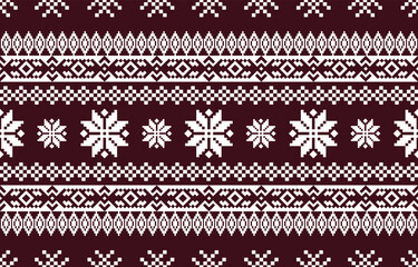 Obraz premium Christmas and New Year green and white seamless pattern, fairytale pixel pattern in white and green with Nordic snowflakes for winter hats, ugly sweaters, jumpers. wallpaper, paper or other design