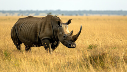 Obraz premium Africa Rhinos, Rhinoceros in African savannas, Nature Wallpaper Background with Copy Space