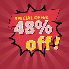 Discount banner with special offer of 48% off, discount banner for business and graphic resources.