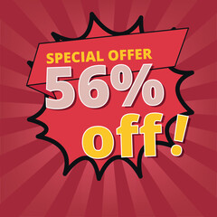 Discount banner with special offer of 56% off, discount banner for business and graphic resources.