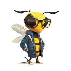 Wasp Hipster animal fashion cartoon isolated whitebackground